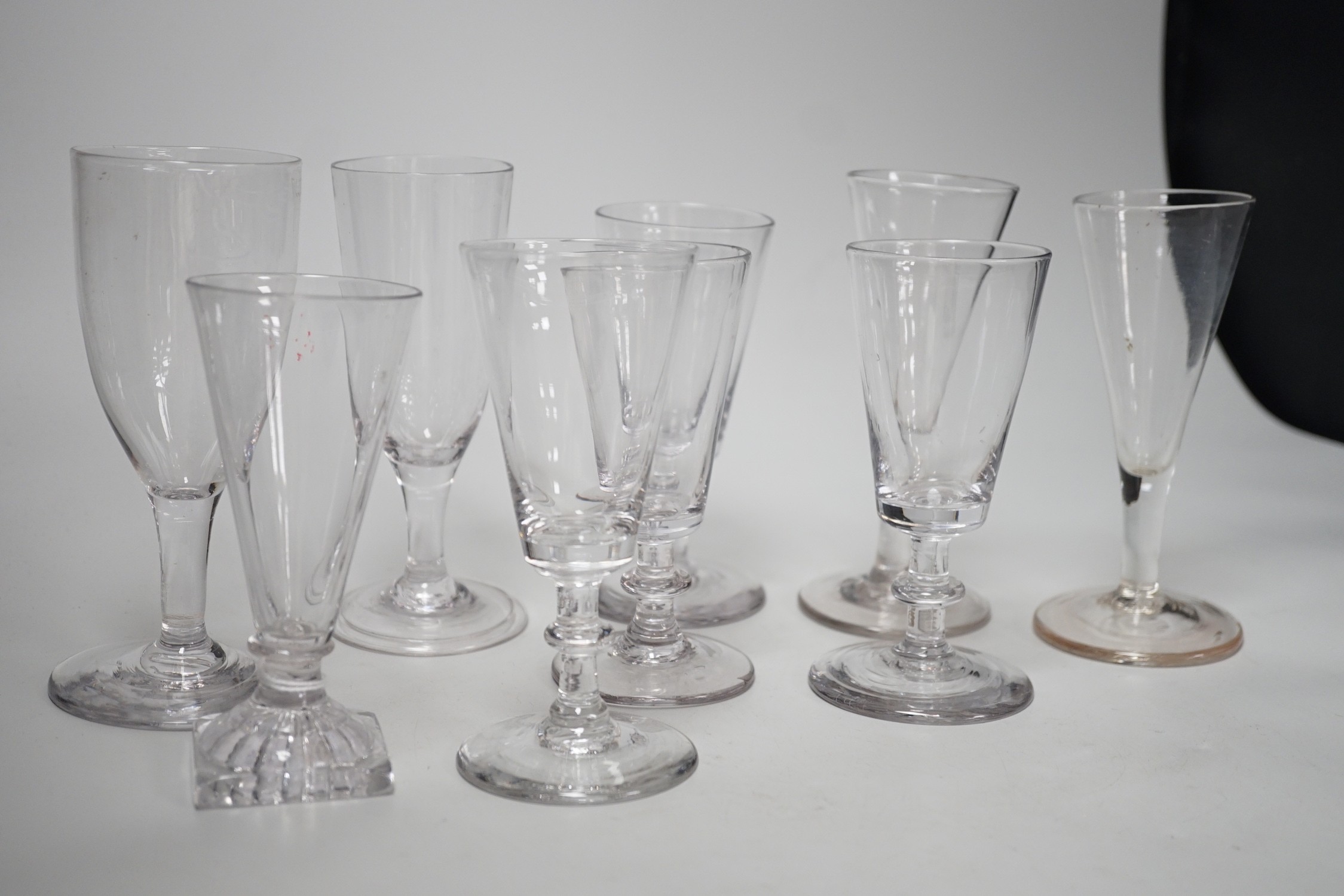 Nine various Georgian wine glasses. Tallest 15.5cm